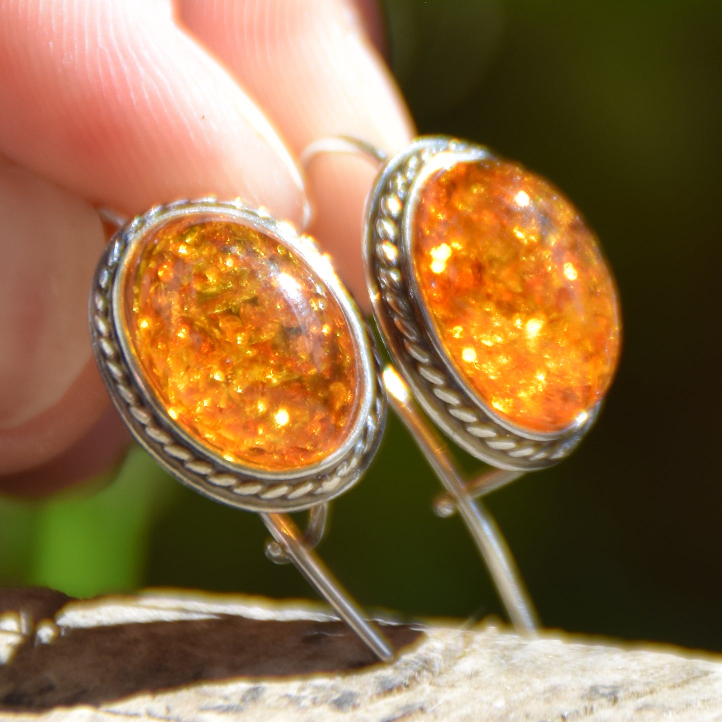 Classic oval ear wire earrings crafted with natural Cognac Amber and 925 Sterling Silver, MJ Baltica, BK018