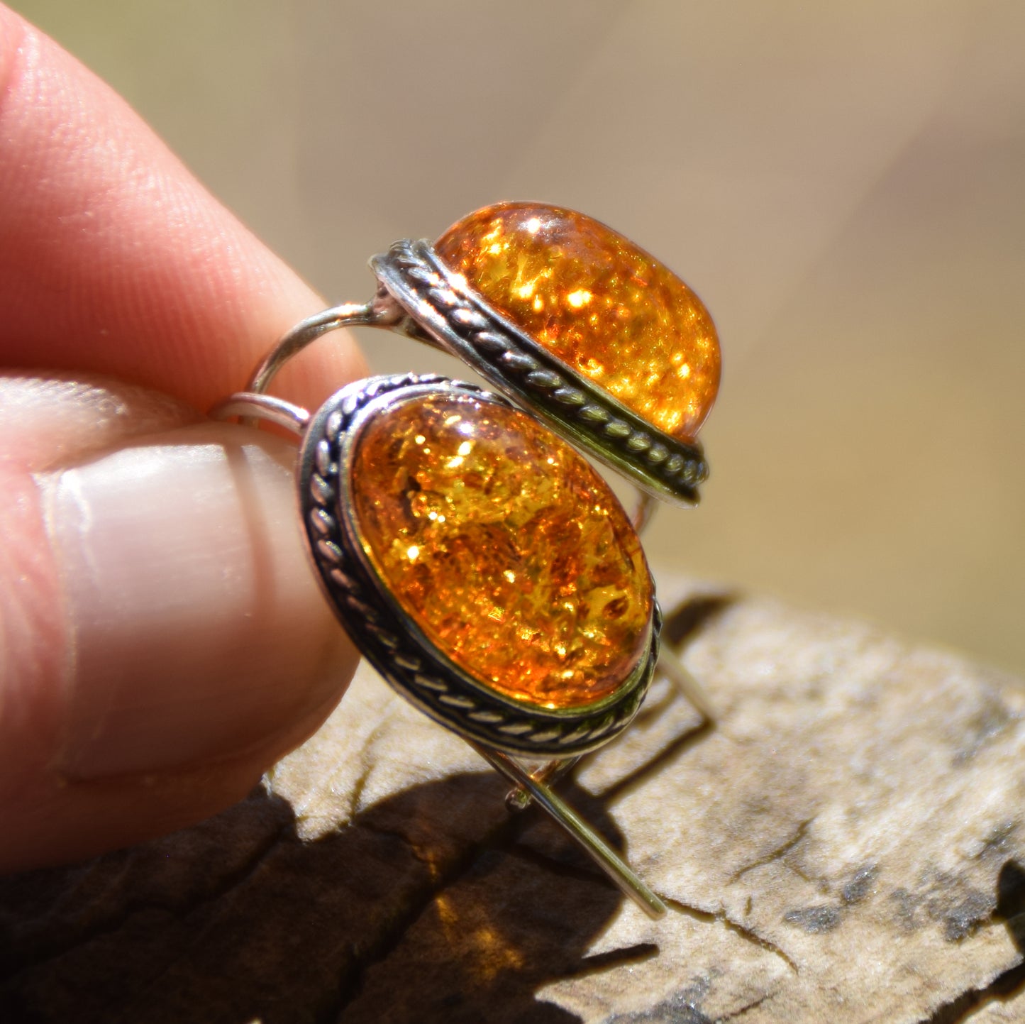 Classic oval ear wire earrings crafted with natural Cognac Amber and 925 Sterling Silver, MJ Baltica, BK018