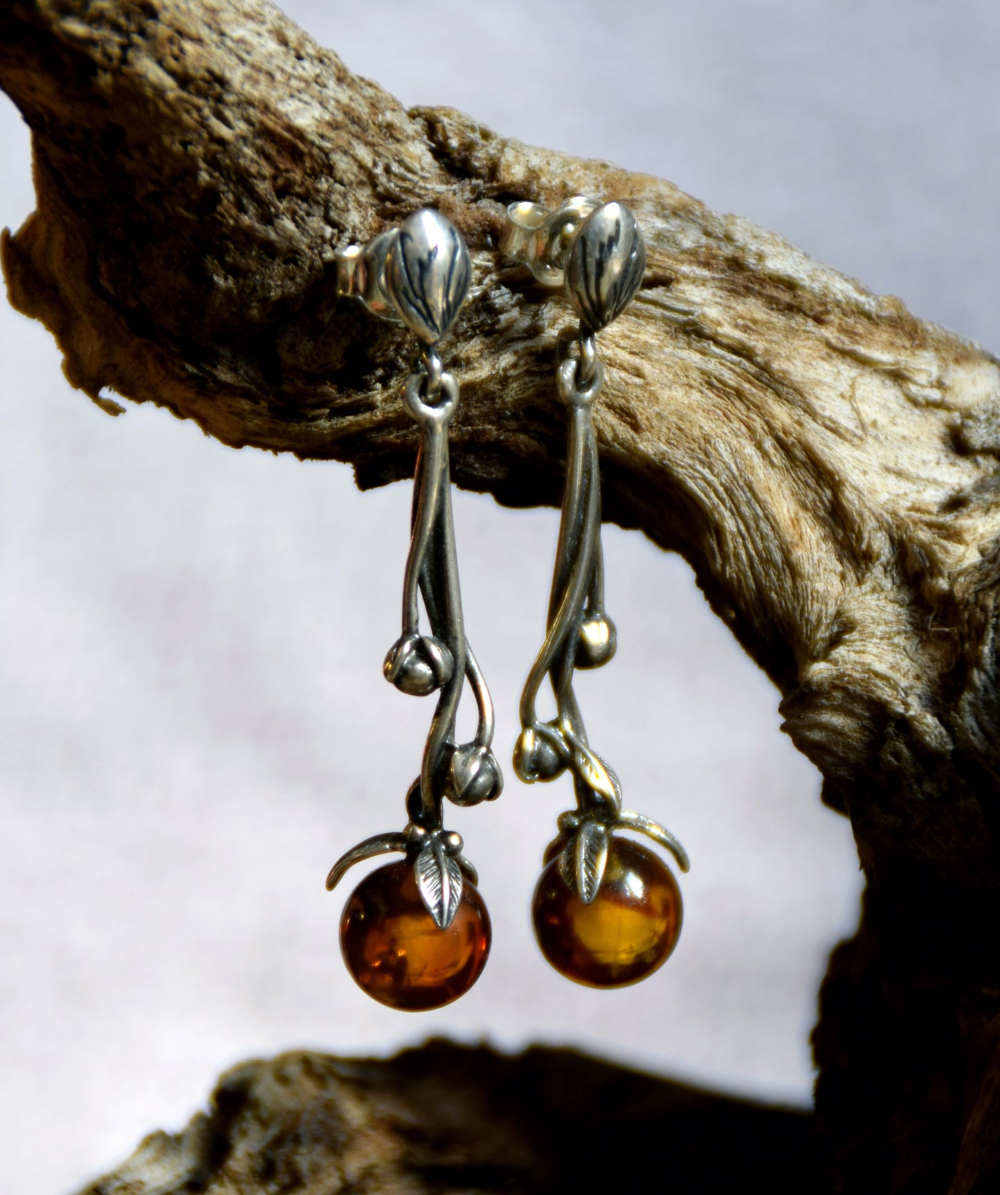 MJ Baltica, earrings, natural Baltic amber, 925 silver, bunches, fruits, sprig, BK020