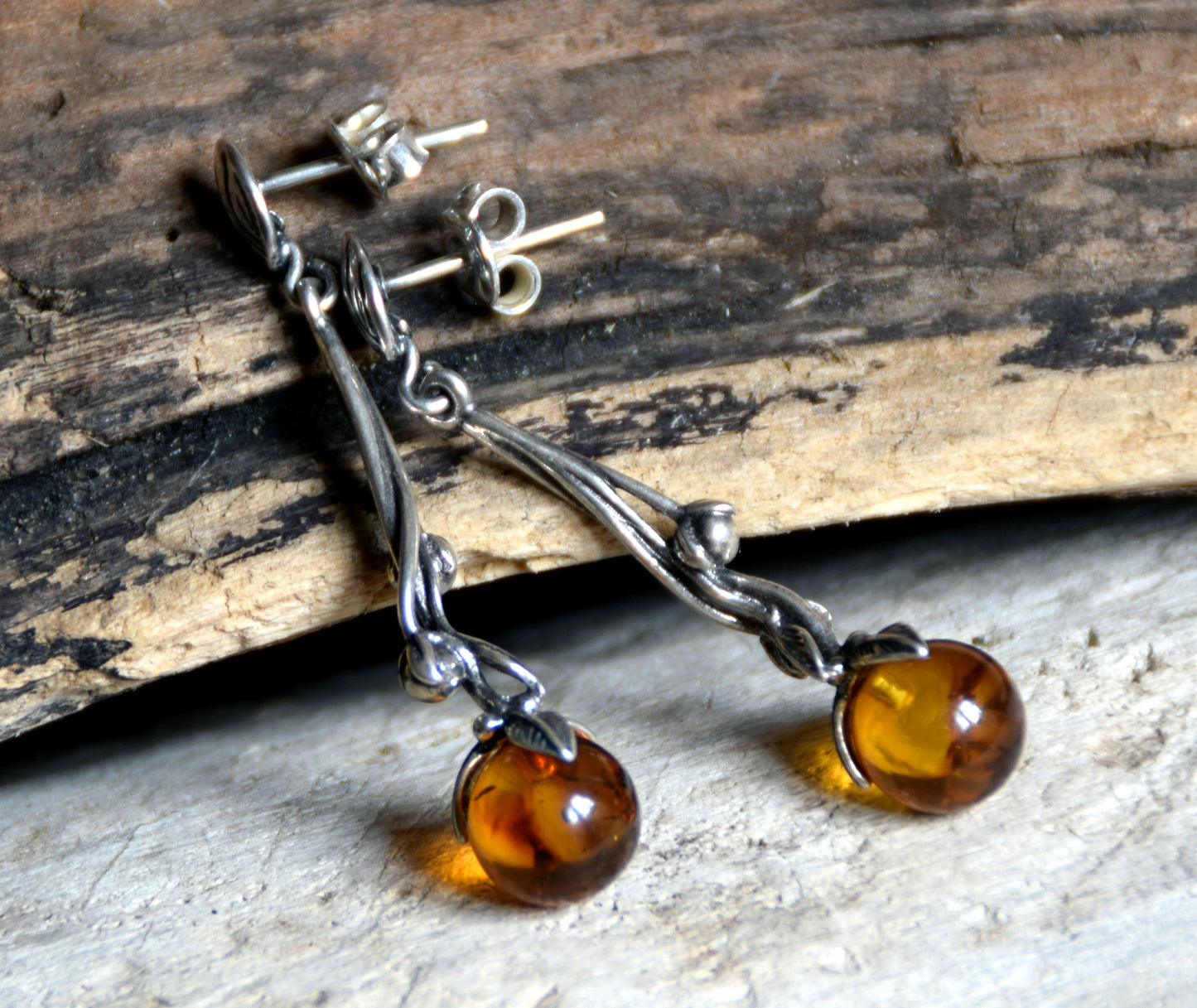 MJ Baltica, earrings, natural Baltic amber, 925 silver, bunches, fruits, sprig, BK020