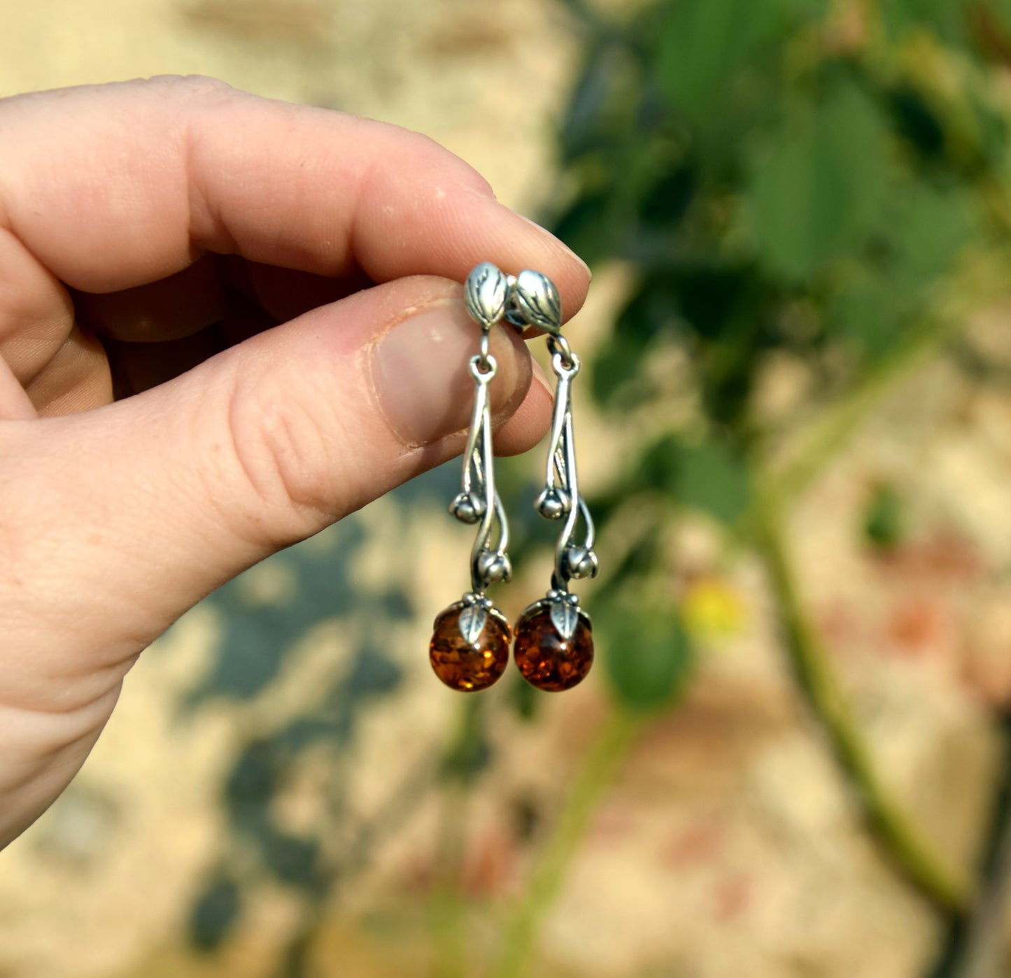 MJ Baltica, earrings, natural Baltic amber, 925 silver, bunches, fruits, sprig, BK020