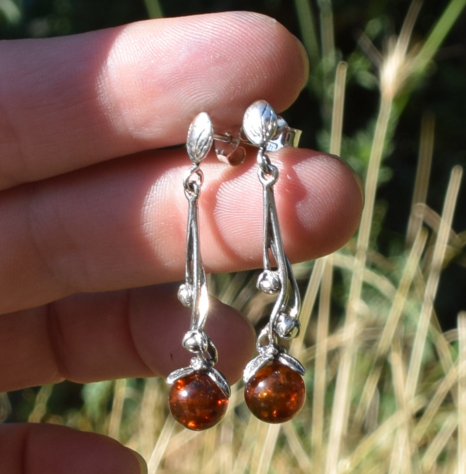 MJ Baltica, earrings, natural Baltic amber, 925 silver, bunches, fruits, sprig, BK020