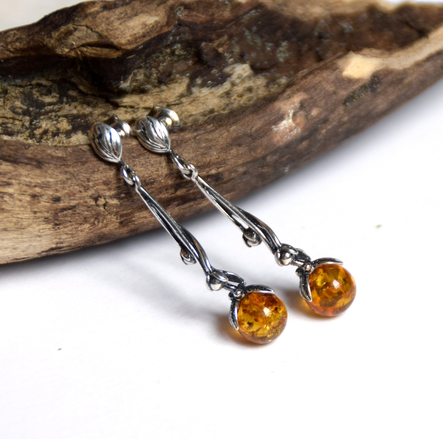 MJ Baltica, earrings, natural Baltic amber, 925 silver, bunches, fruits, sprig, BK020