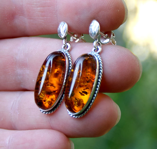 MJ Baltica, earrings, natural Baltic amber, 925 silver, traditional, vintage BK021