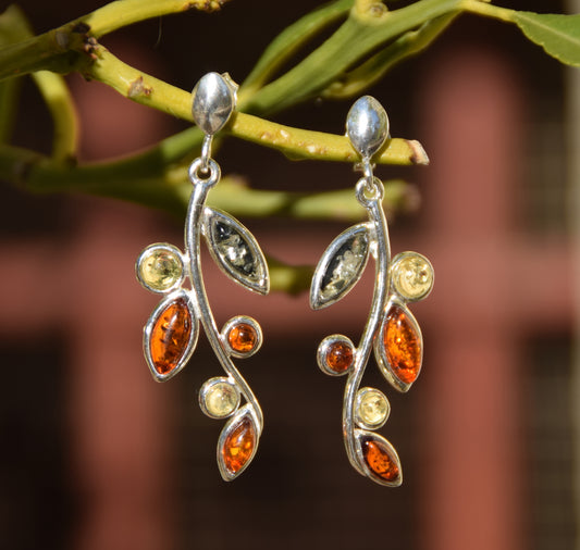MJ Baltica, earrings, Baltic natural amber, 925 silver, twig, beautiful, BK022