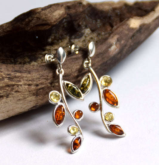 MJ Baltica, earrings, natural Baltic amber, 925 silver, twig, beautiful BK022