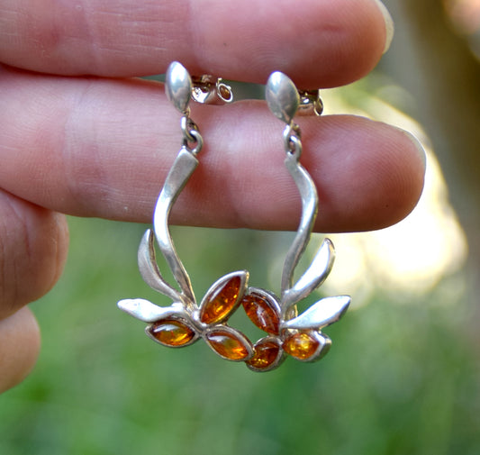 MJ Baltica, earrings, natural Baltic amber, 925 silver, handcrafted, fantasy, BK024