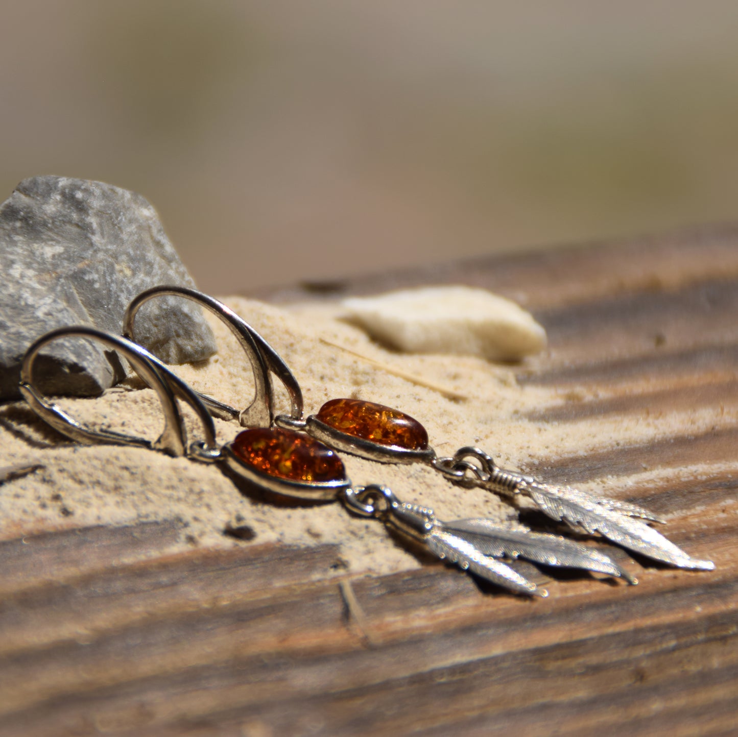 Long dangle earrings with natural cognac amber and 925 Silver, MJ Baltica, BK025