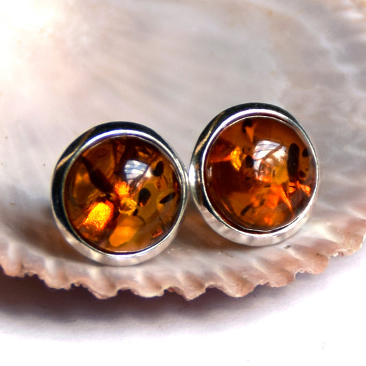 MJ Baltica, earrings, natural Baltic amber, 925 silver, classic, stud, lobe, BK026