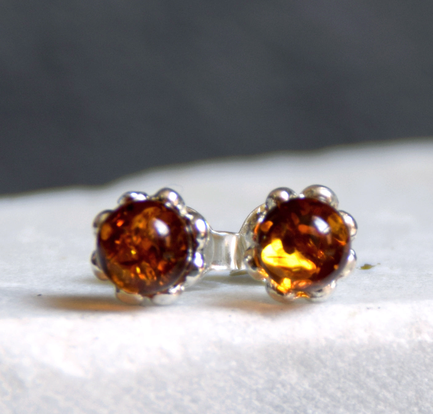 MJ Baltica, earrings, natural Baltic amber, 925 silver, sphere, flower, BK041