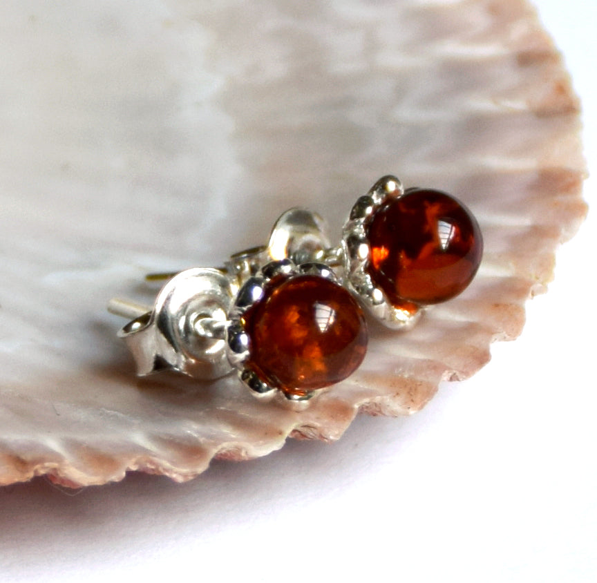 MJ Baltica, earrings, natural Baltic amber, 925 silver, sphere, flower, BK041