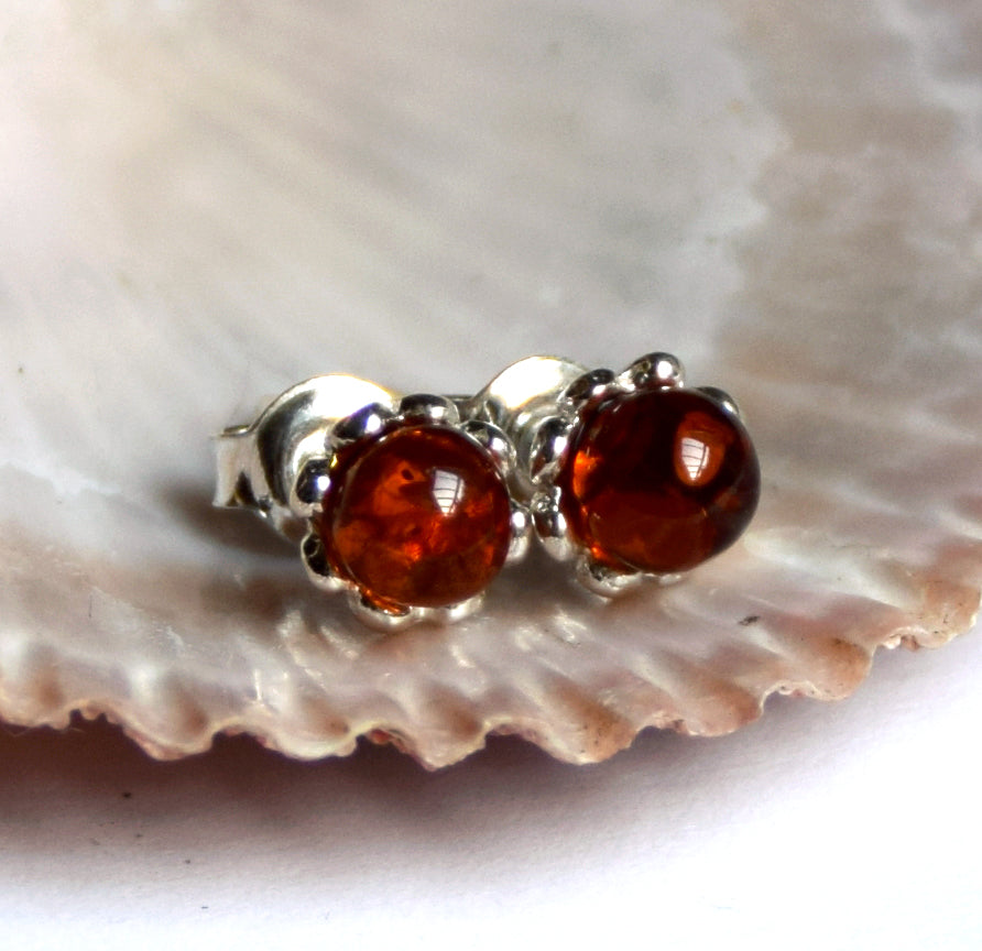 MJ Baltica, earrings, natural Baltic amber, 925 silver, sphere, flower, BK041