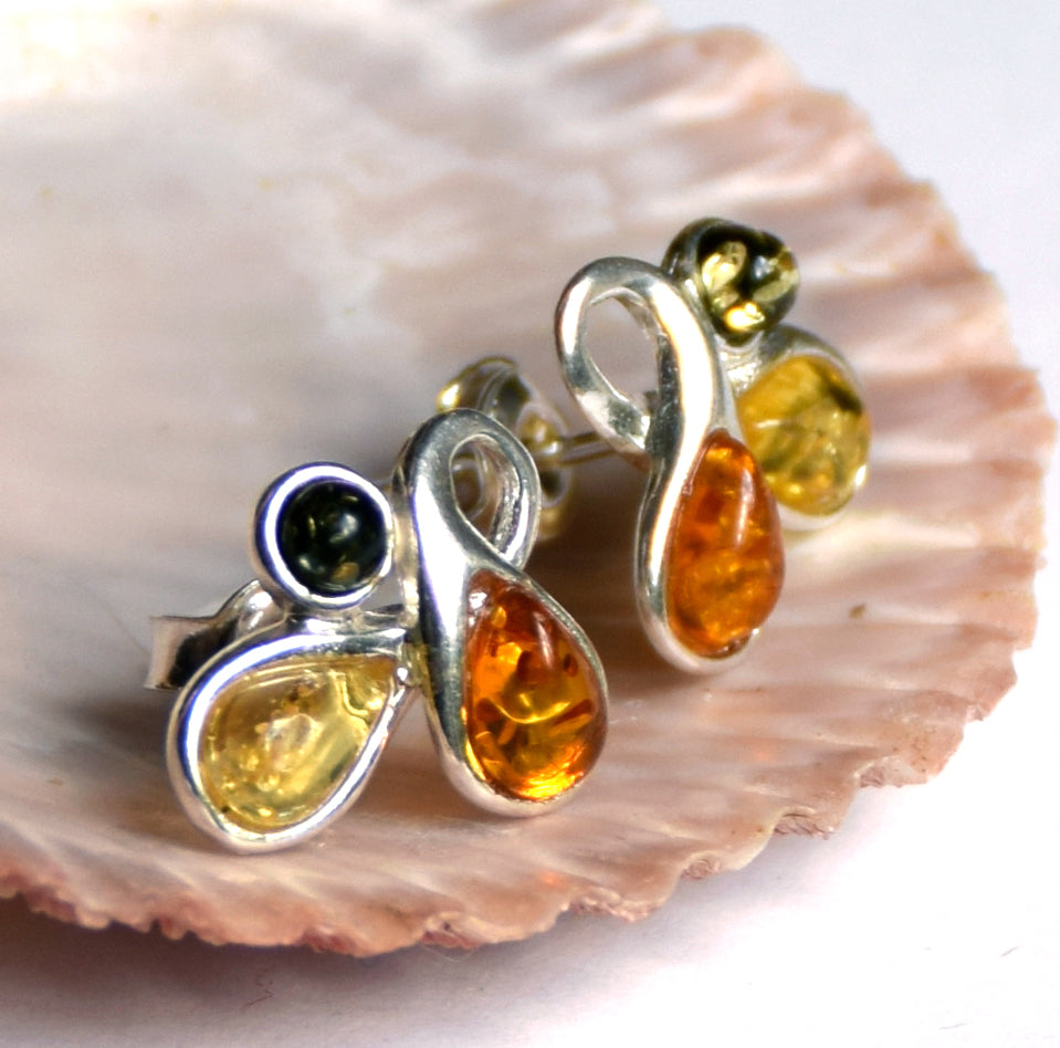 MJ Baltica, earrings, natural Baltic amber, 925 silver, lobe, abstract, unique, handcrafted, BK042