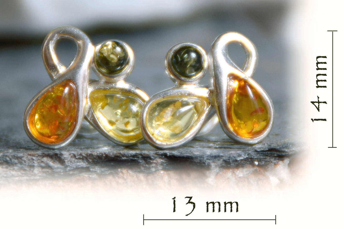 MJ Baltica, earrings, natural Baltic amber, 925 silver, lobe, abstract, unique, handcrafted, BK042