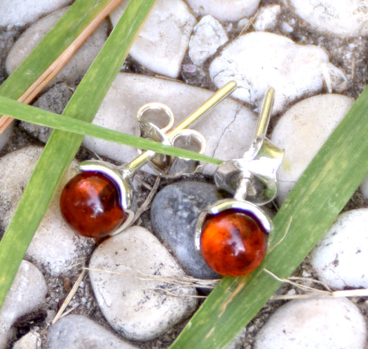 MJ Baltica, earrings, natural Baltic amber, 925 silver, sphere, handcrafted, BK044