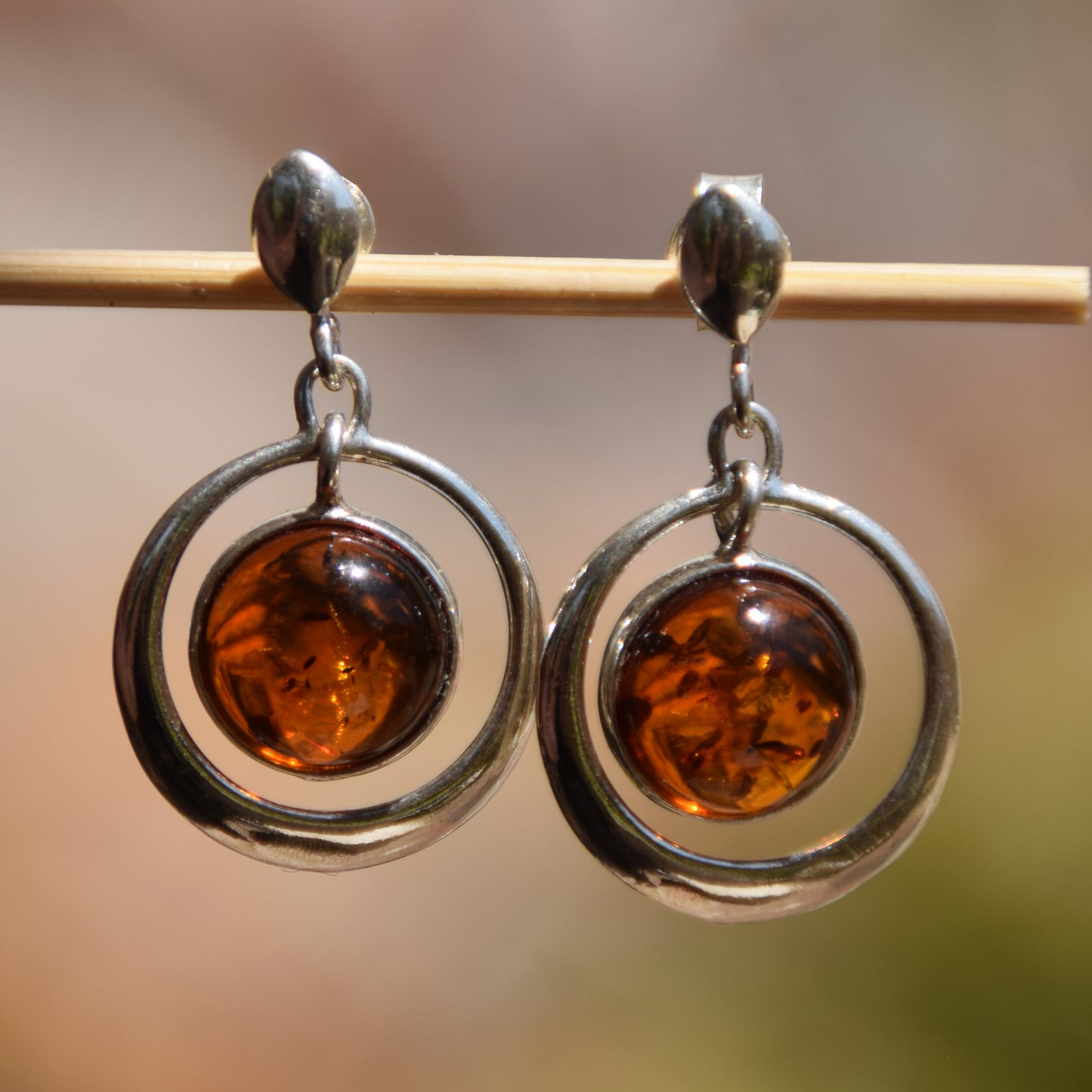 Elegant dangle earrings with natural cognac Amber and 925 Silver, MJ Baltica, BK046