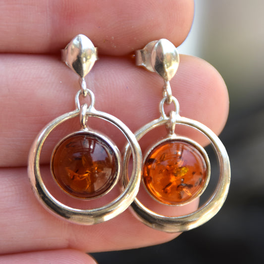Elegant dangle earrings with natural cognac Amber and 925 Silver, MJ Baltica, BK046