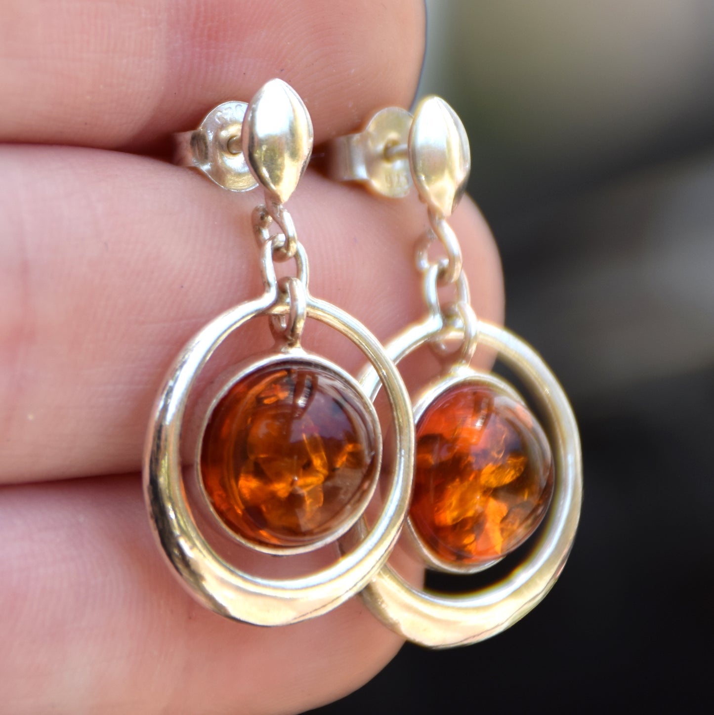 Elegant dangle earrings with natural cognac Amber and 925 Silver, MJ Baltica, BK046
