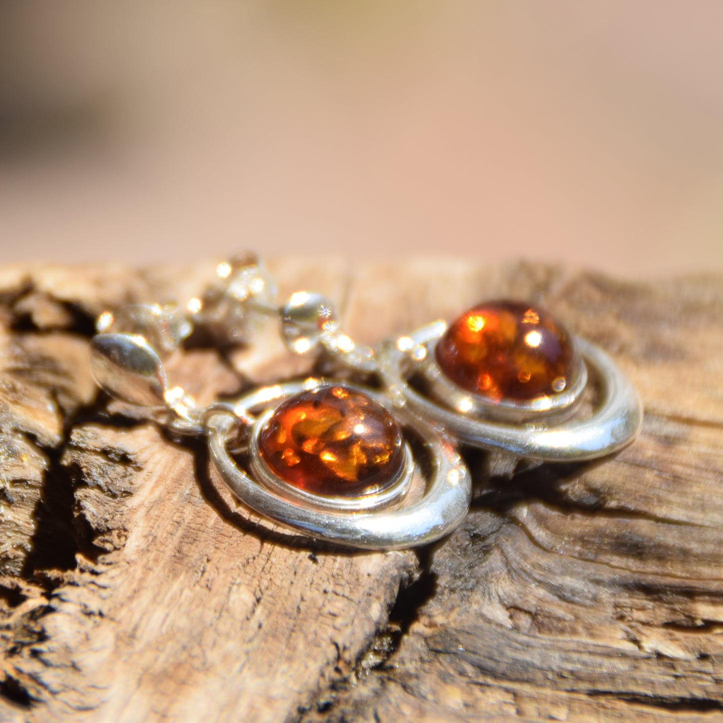 Elegant dangle earrings with natural cognac Amber and 925 Silver, MJ Baltica, BK046