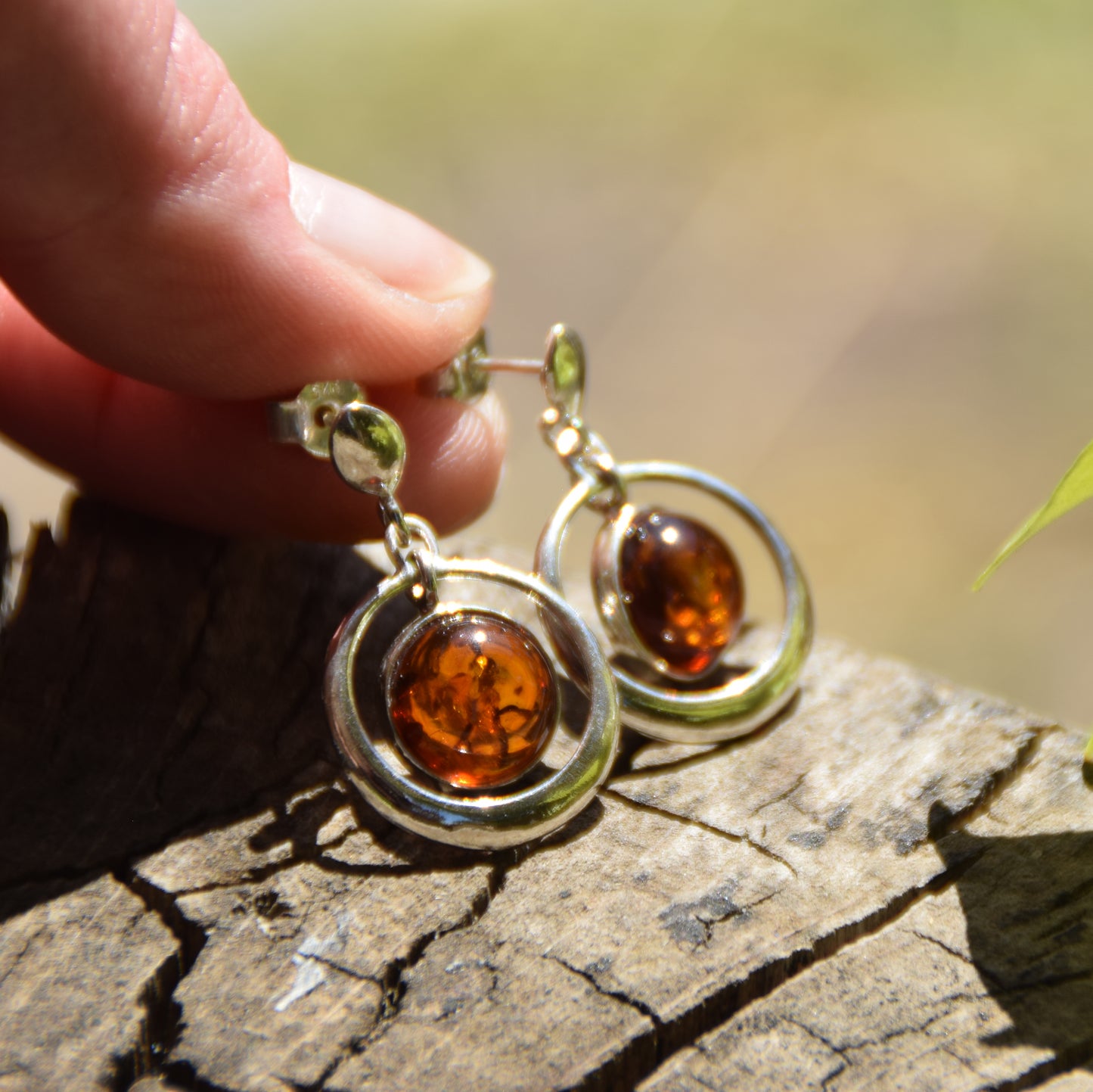 Elegant dangle earrings with natural cognac Amber and 925 Silver, MJ Baltica, BK046