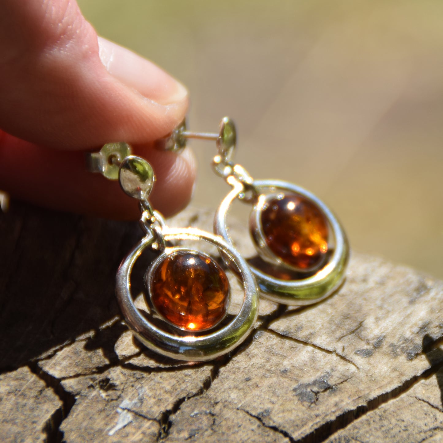 Elegant dangle earrings with natural cognac Amber and 925 Silver, MJ Baltica, BK046