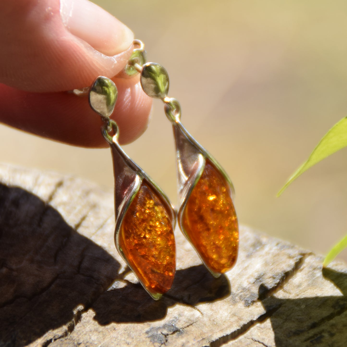 Bright drop earrings with natural Cognac Amber 925 Silver, MJ Baltica, BK049