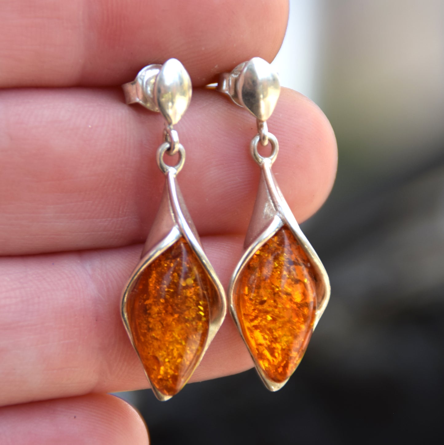 Bright drop earrings with natural Cognac Amber 925 Silver, MJ Baltica, BK049