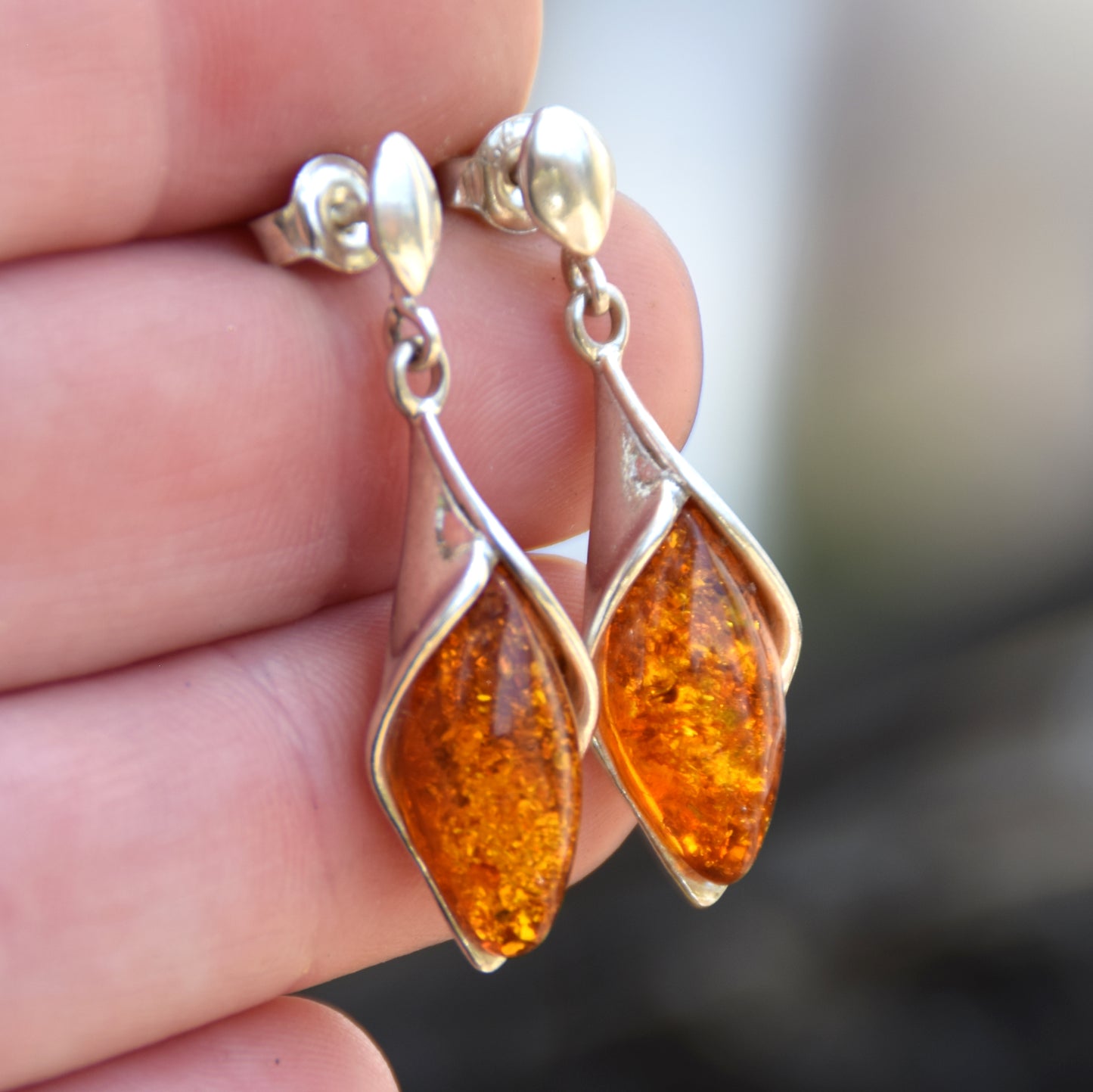 Bright drop earrings with natural Cognac Amber 925 Silver, MJ Baltica, BK049