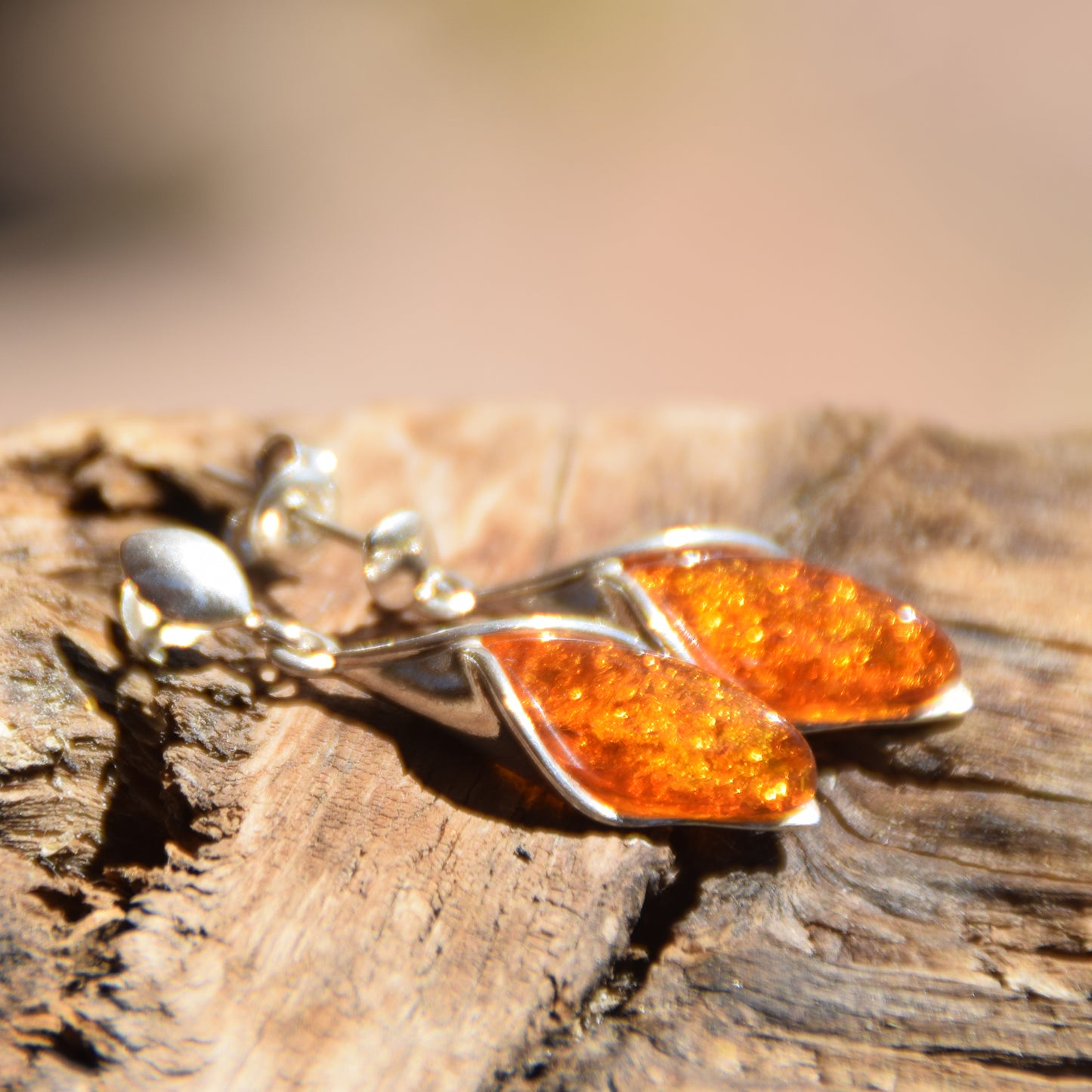 Bright drop earrings with natural Cognac Amber 925 Silver, MJ Baltica, BK049