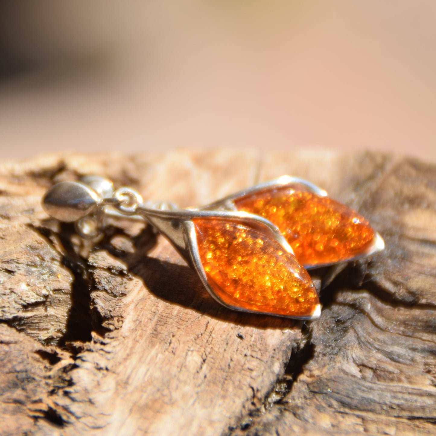 Bright drop earrings with natural Cognac Amber 925 Silver, MJ Baltica, BK049
