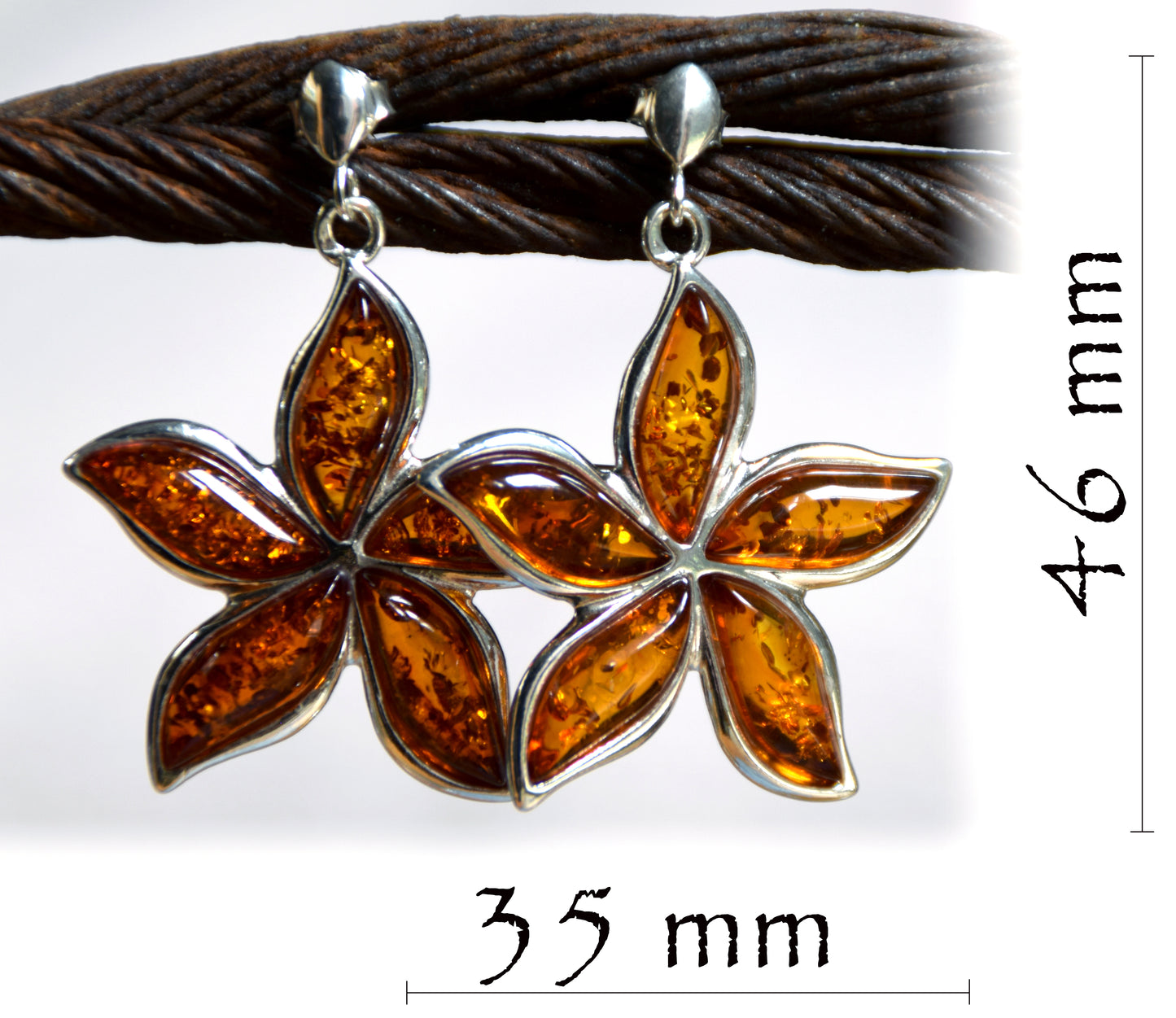 MJ Baltica, earrings, natural Baltic amber, 925 silver, flower, large, beautiful, BK050