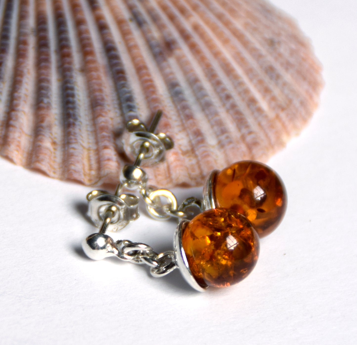 MJ Baltica, earrings, natural Baltic amber, 925 silver, sphere, handcrafted, pendant BK052