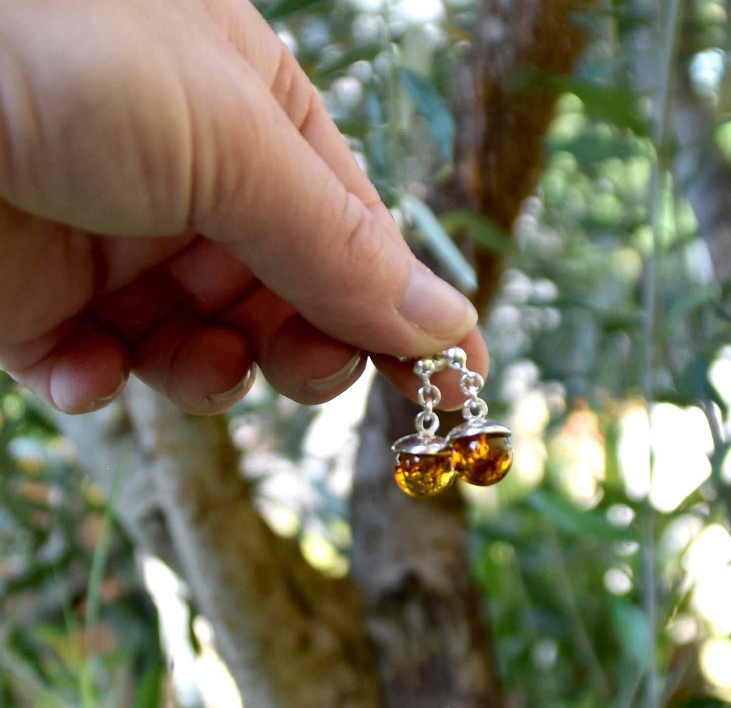 MJ Baltica, earrings, natural Baltic amber, 925 silver, sphere, handcrafted, pendant BK052