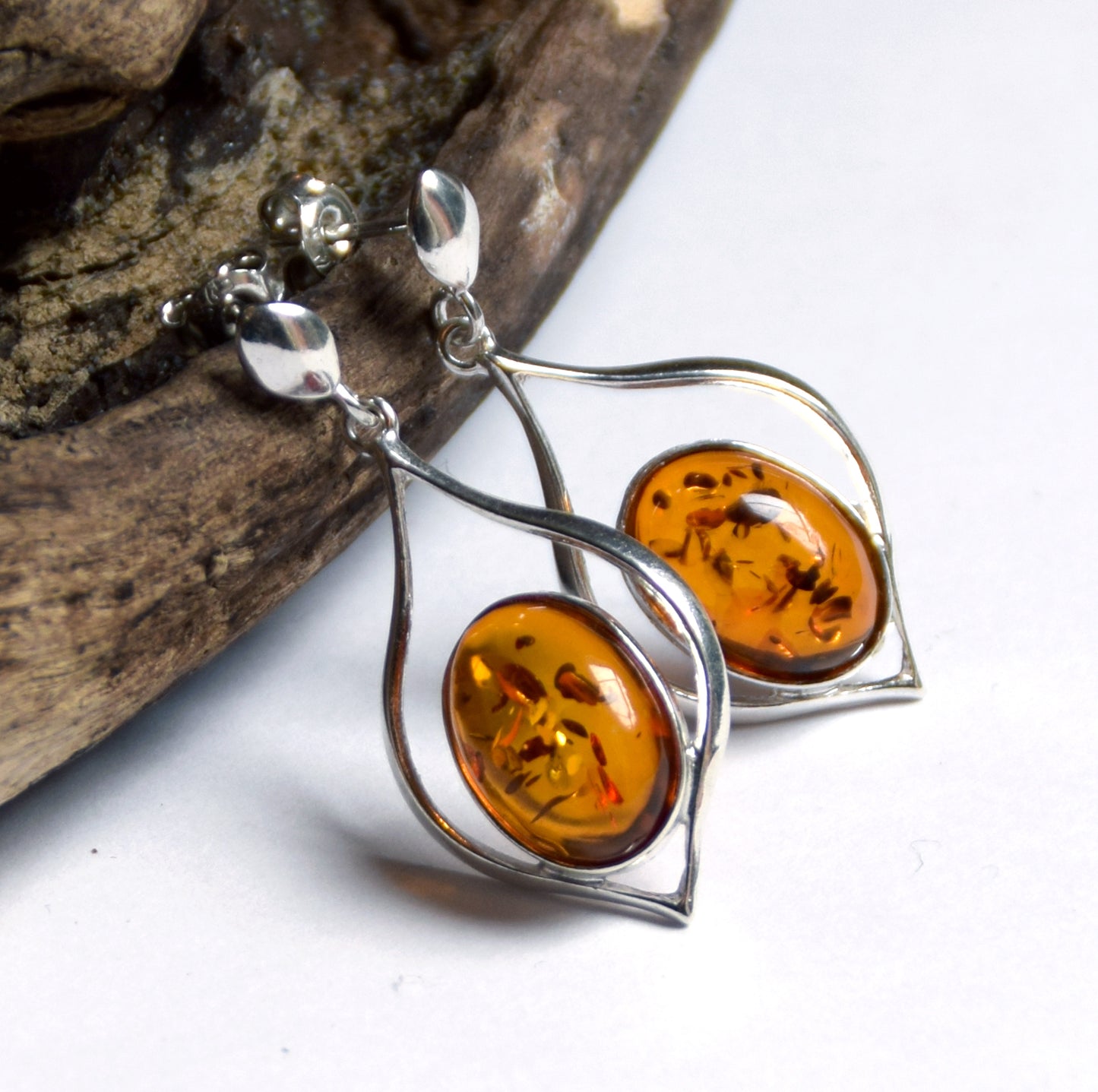 MJ Baltica, earrings, natural Baltic amber, 925 silver, large, elegant, feminine, BK055