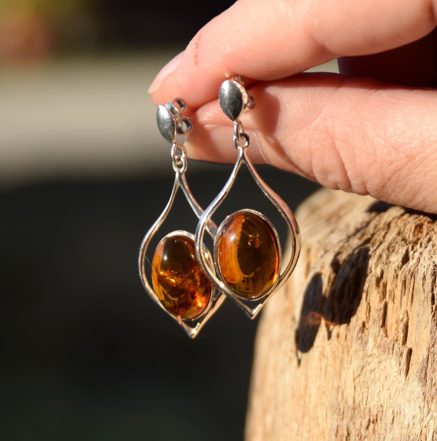 MJ Baltica, earrings, natural Baltic amber, 925 silver, large, elegant, feminine, BK055