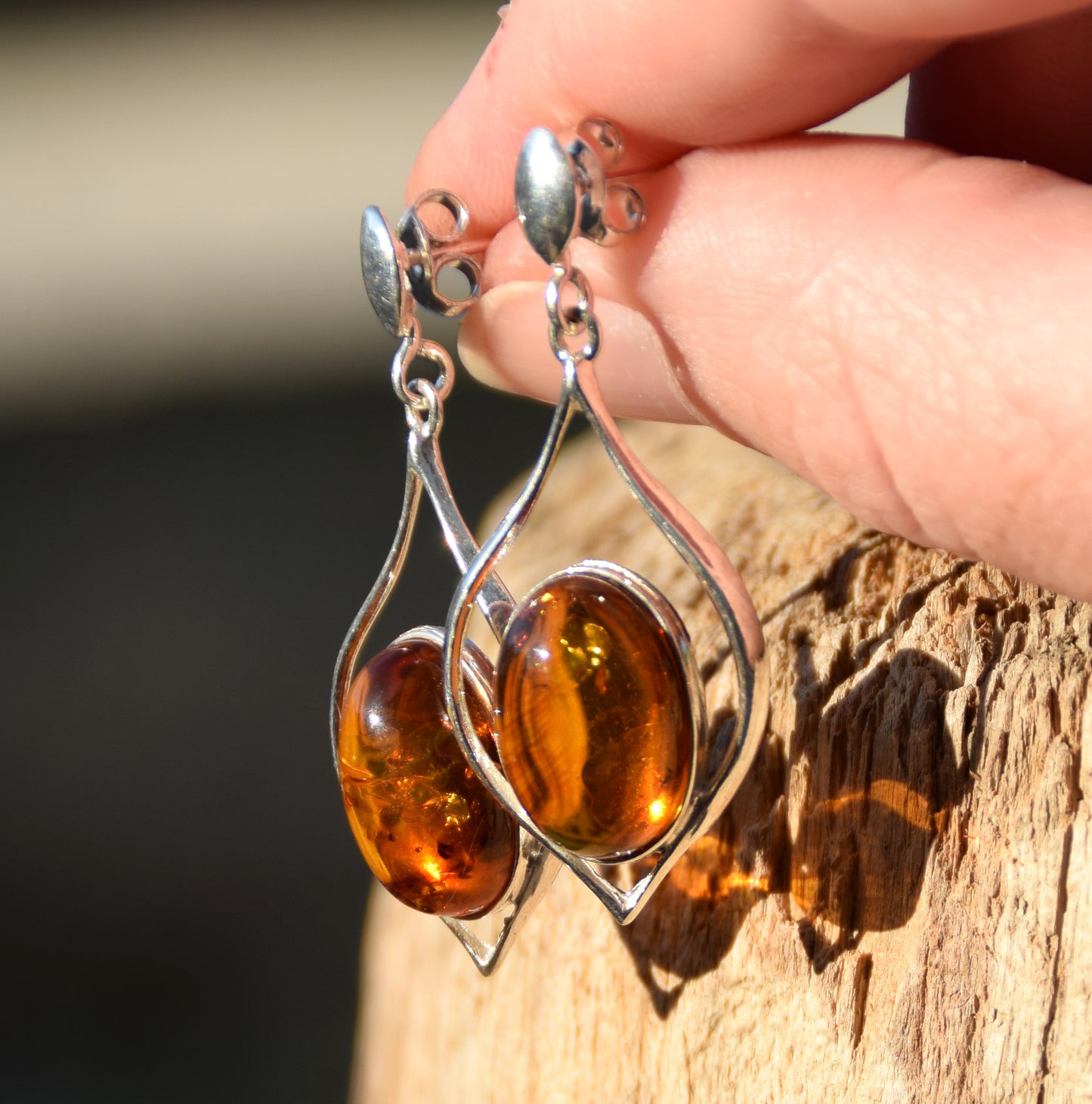 MJ Baltica, earrings, natural Baltic amber, 925 silver, large, elegant, feminine, BK055