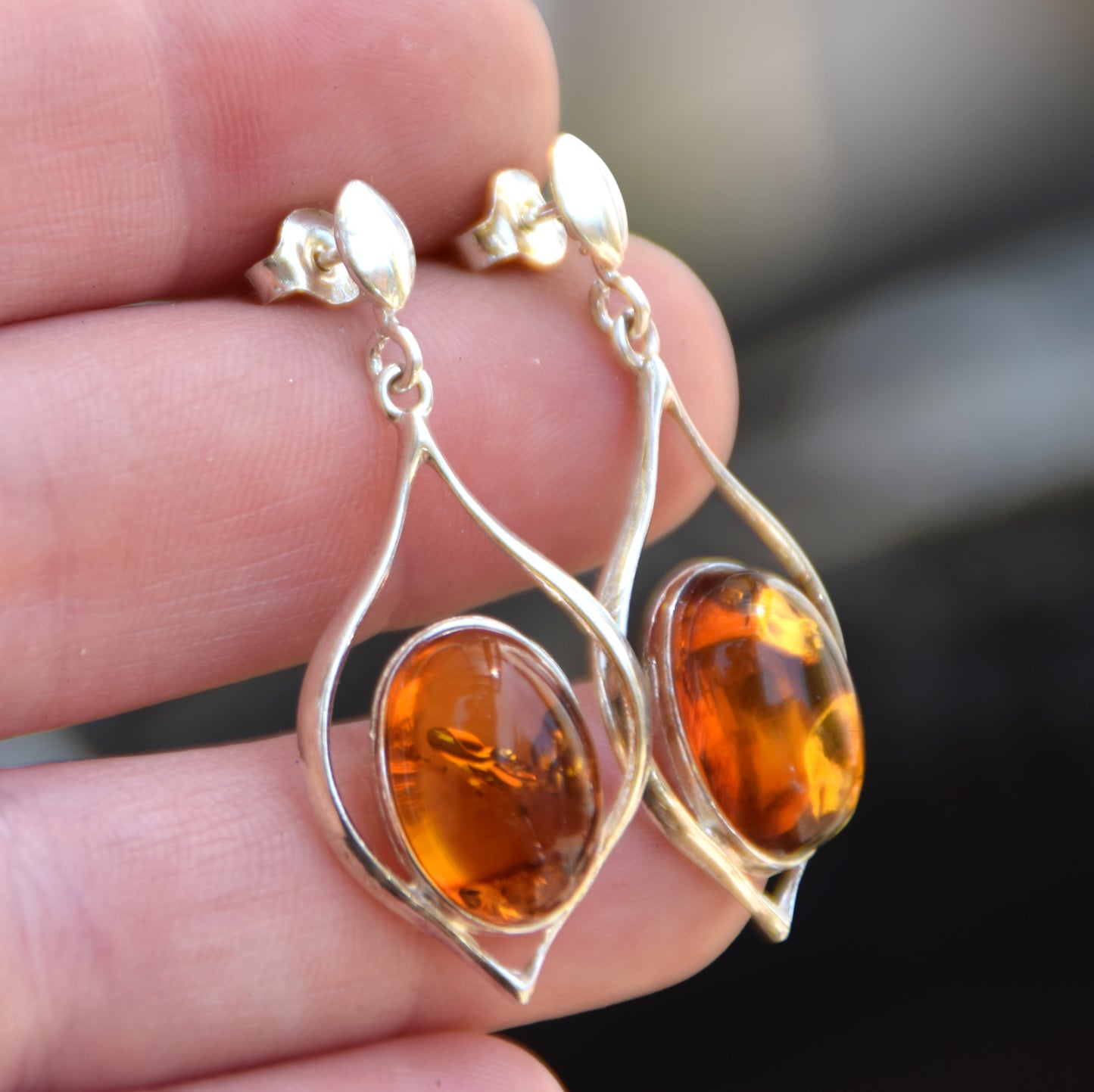 Elegant dangle earrings with natural cognac Amber and 925 Silver, MJ Baltica, BK055