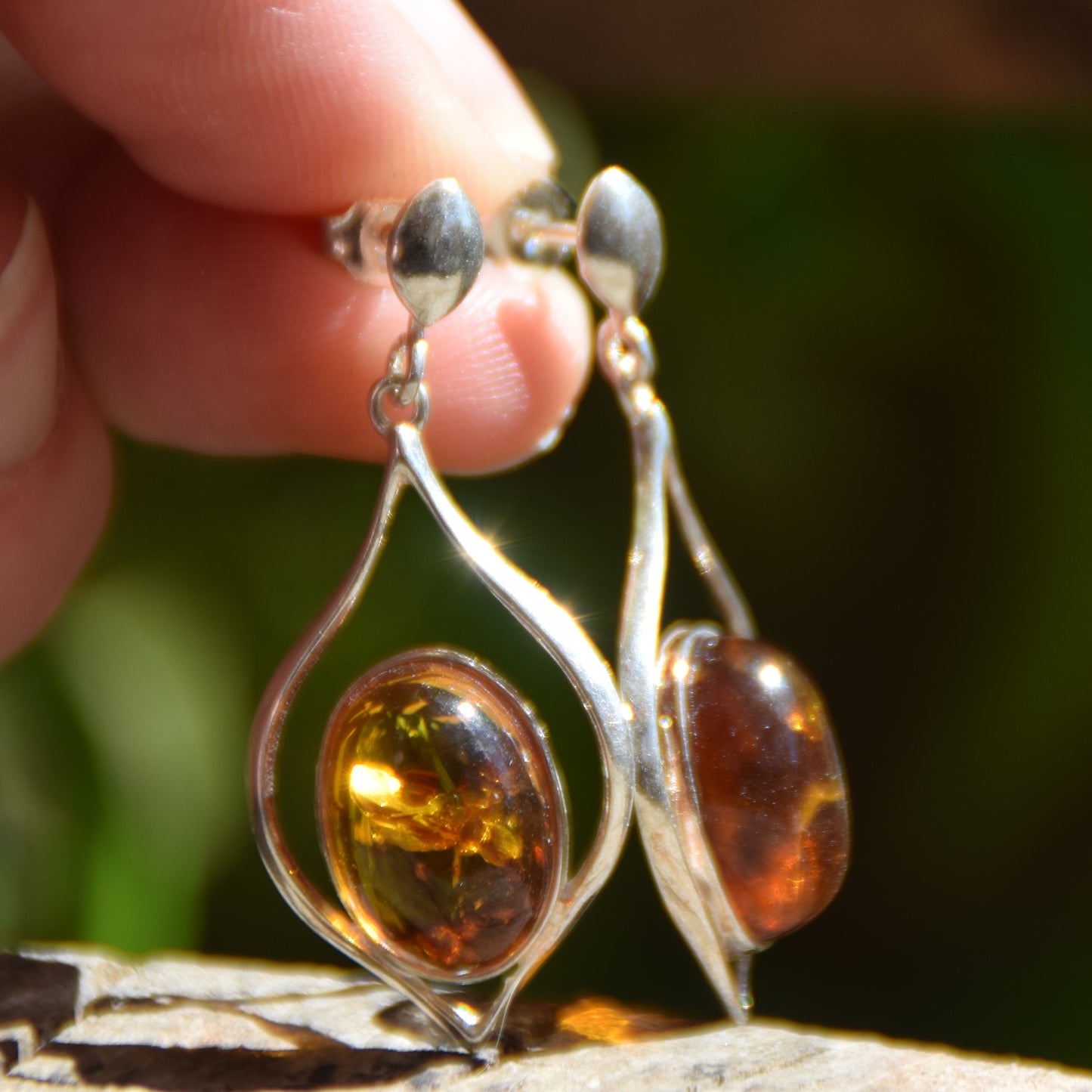 Elegant dangle earrings with natural cognac Amber and 925 Silver, MJ Baltica, BK055