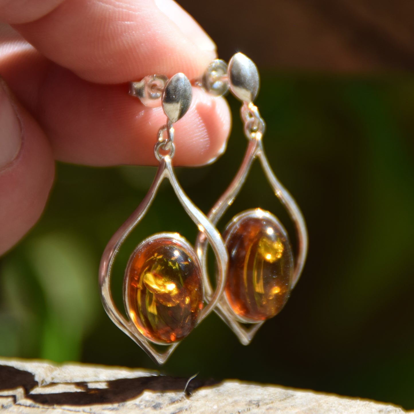 Elegant dangle earrings with natural cognac Amber and 925 Silver, MJ Baltica, BK055
