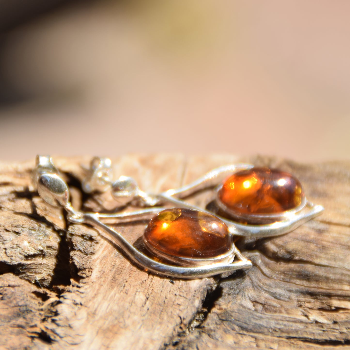 Elegant dangle earrings with natural cognac Amber and 925 Silver, MJ Baltica, BK055