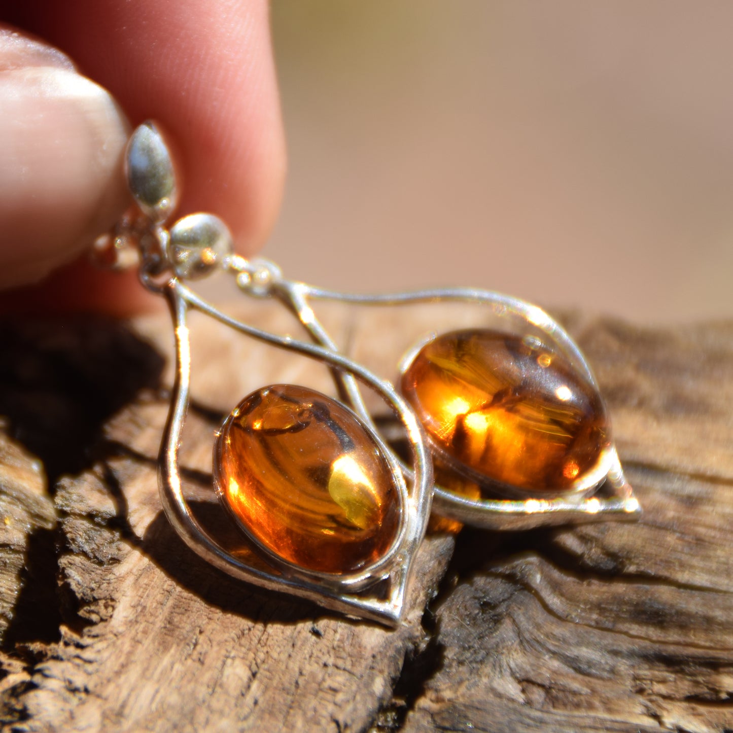Elegant dangle earrings with natural cognac Amber and 925 Silver, MJ Baltica, BK055