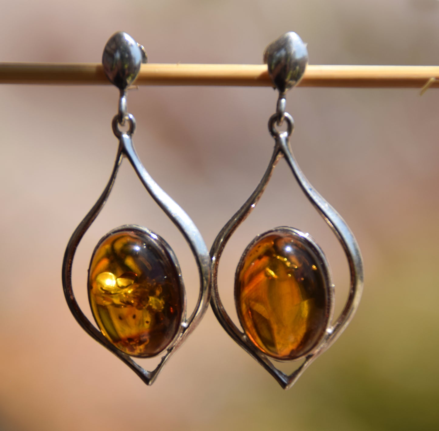 Elegant dangle earrings with natural cognac Amber and 925 Silver, MJ Baltica, BK055