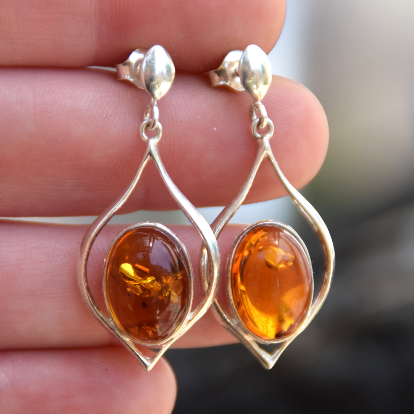 Elegant dangle earrings with natural cognac Amber and 925 Silver, MJ Baltica, BK055