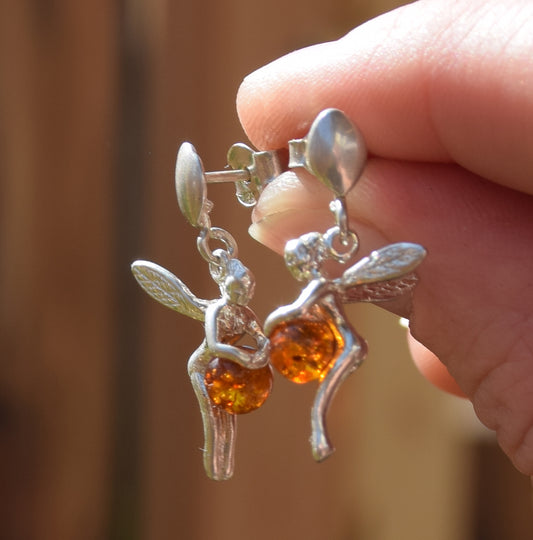 MJ Baltica, earrings, natural Baltic amber, 925 silver, trilly, fairy, fairy, handcrafted, beautiful, BK057