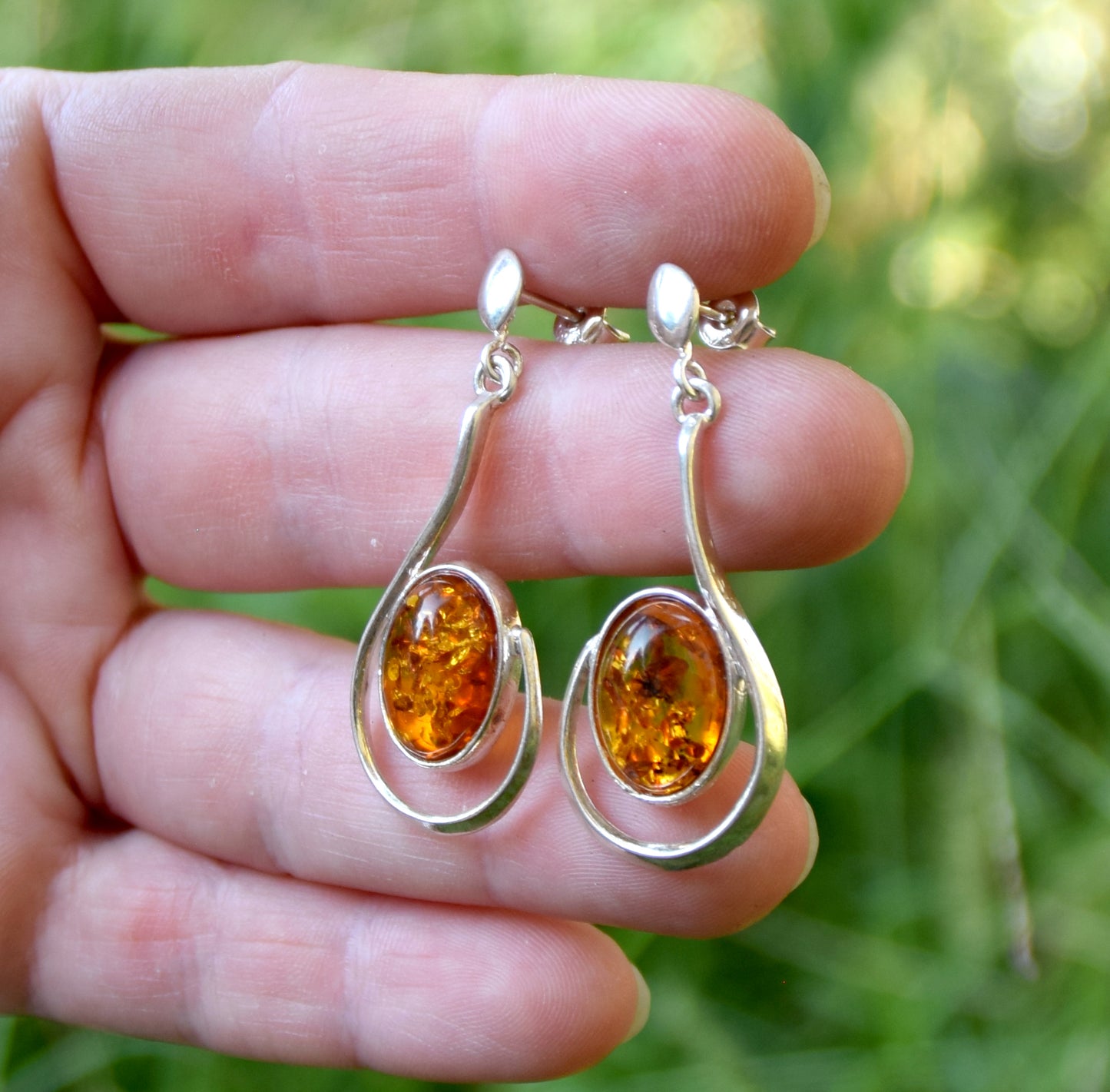 MJ Baltica, earrings, natural Baltic amber, 925 silver, elegant, long, feminine, BK060