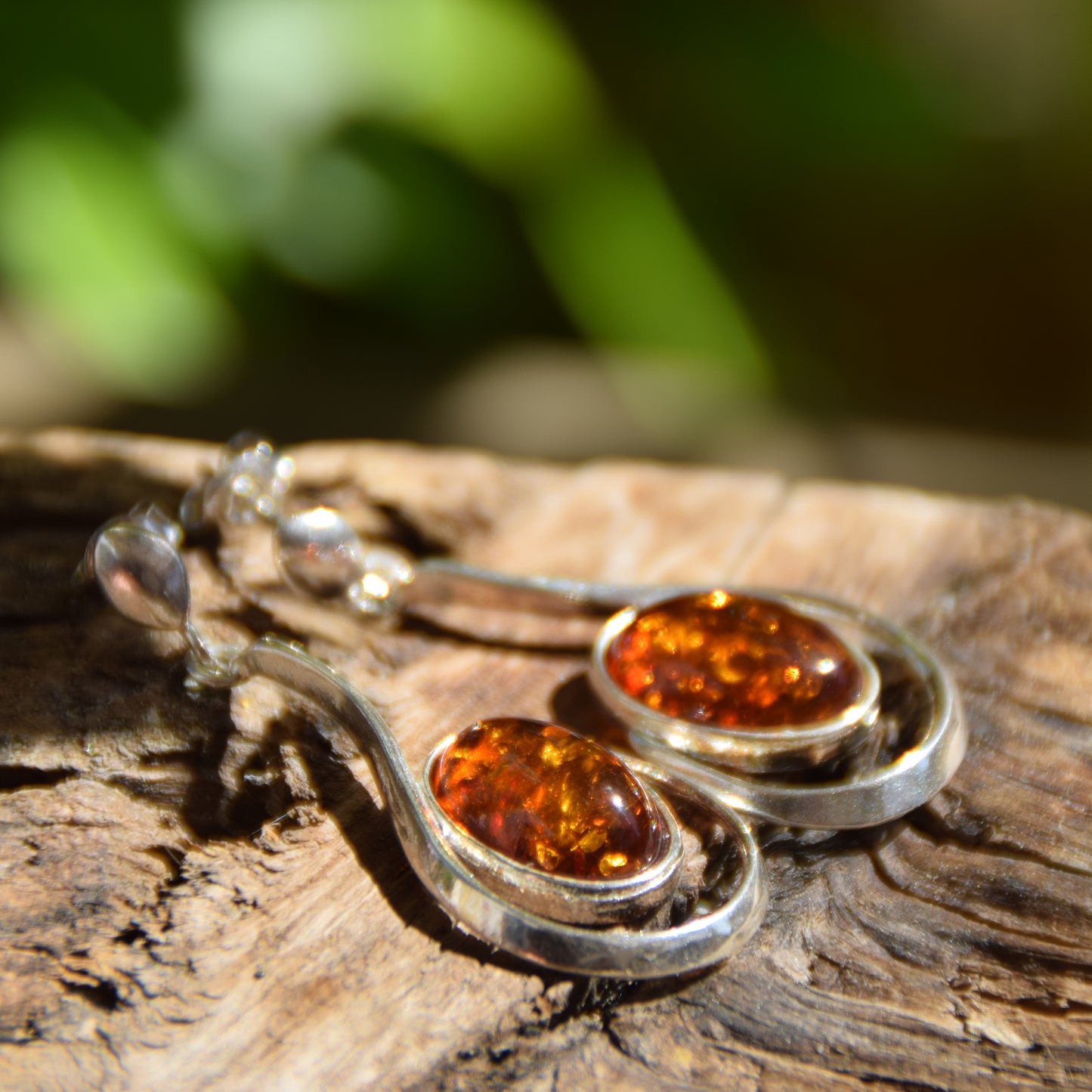 Large stud earrings with natural Cognac Amber and 925 Silver, MJ Baltica, BK060