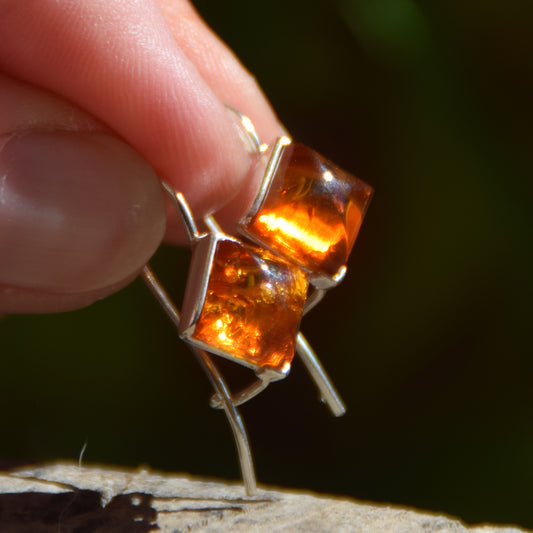 Earrings with ear wire, natural cognac amber and 925 silver, MJ Baltica, BK062