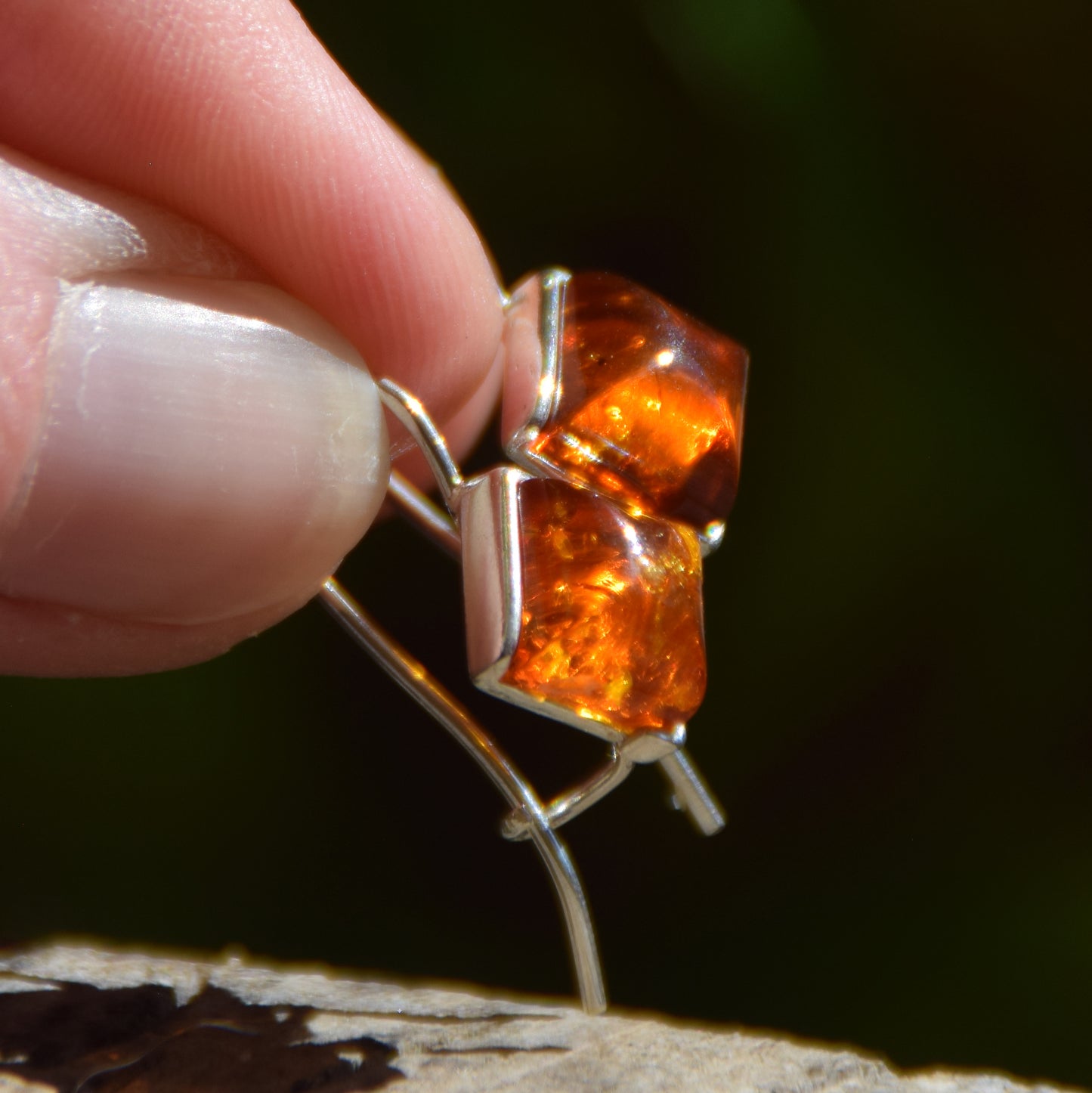 Earrings with ear wire, natural cognac amber and 925 silver, MJ Baltica, BK062