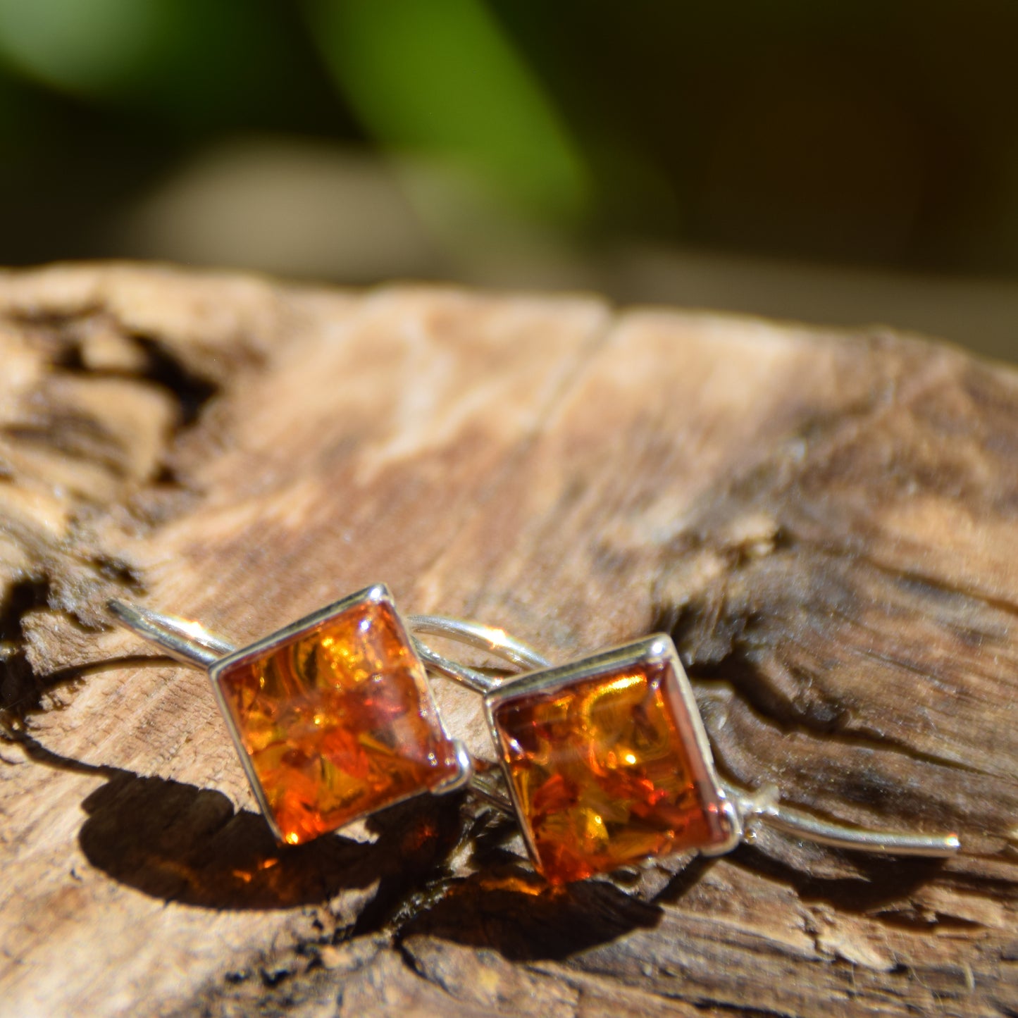 Earrings with ear wire, natural cognac amber and 925 silver, MJ Baltica, BK062