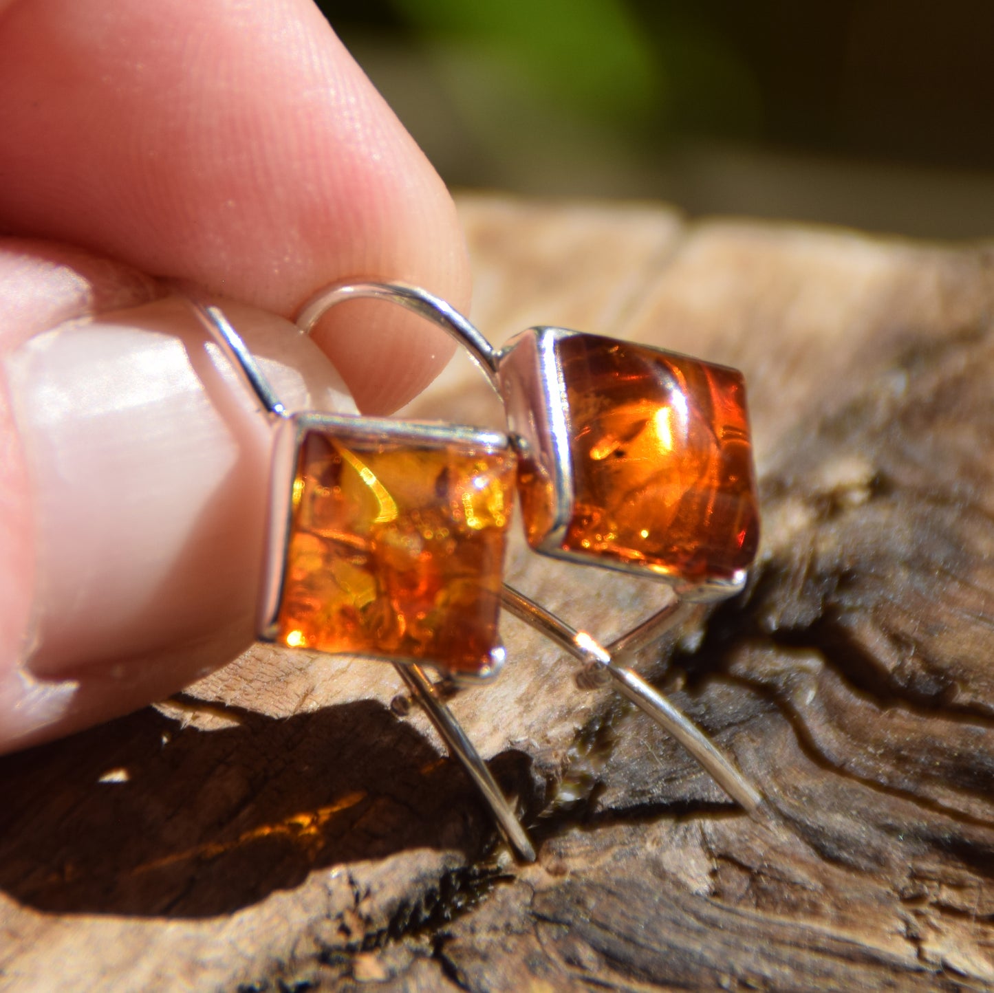 Earrings with ear wire, natural cognac amber and 925 silver, MJ Baltica, BK062